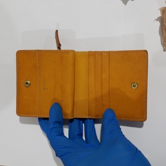 Genten Cutwork Yellow Leather Zipper Coin Purse Wallet 4 x 3.75 Inch - Stylish - Picture 10 of 13